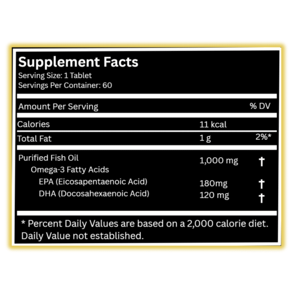 PN Omega 3 Nutritional content PHYSIC NUTRITION Omega 3 Capsules with 180mg EPA and 120mg DHA | 1000mg | Essential Nutrients for Heart, Brain, and Joint Health | For Men and Women |- 60 Softgels