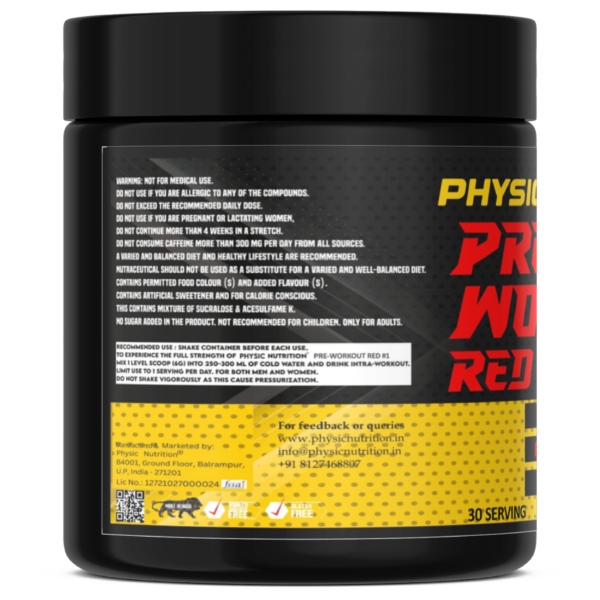 Physic Nutrition Pre-workout Red #1 [300g, 30 Servings] | All Natural | Strength | Peak Performance | Powerful Pumps | Energy | Dope Free