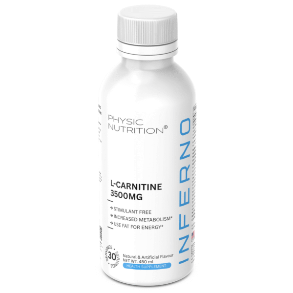 Physic Nutrition INFERNO L-Carnitine 3500mg Sugar-Free, Stimulant-Free Liquid Fat Burner Supports Metabolism & Fat Loss 450ml Natural & Artificial Flavour front Physic Nutrition INFERNO L-Carnitine 3500mg Sugar-Free, Stimulant-Free Liquid Fat Burner Supports Metabolism & Fat Loss 450ml Natural & Artificial Flavour front